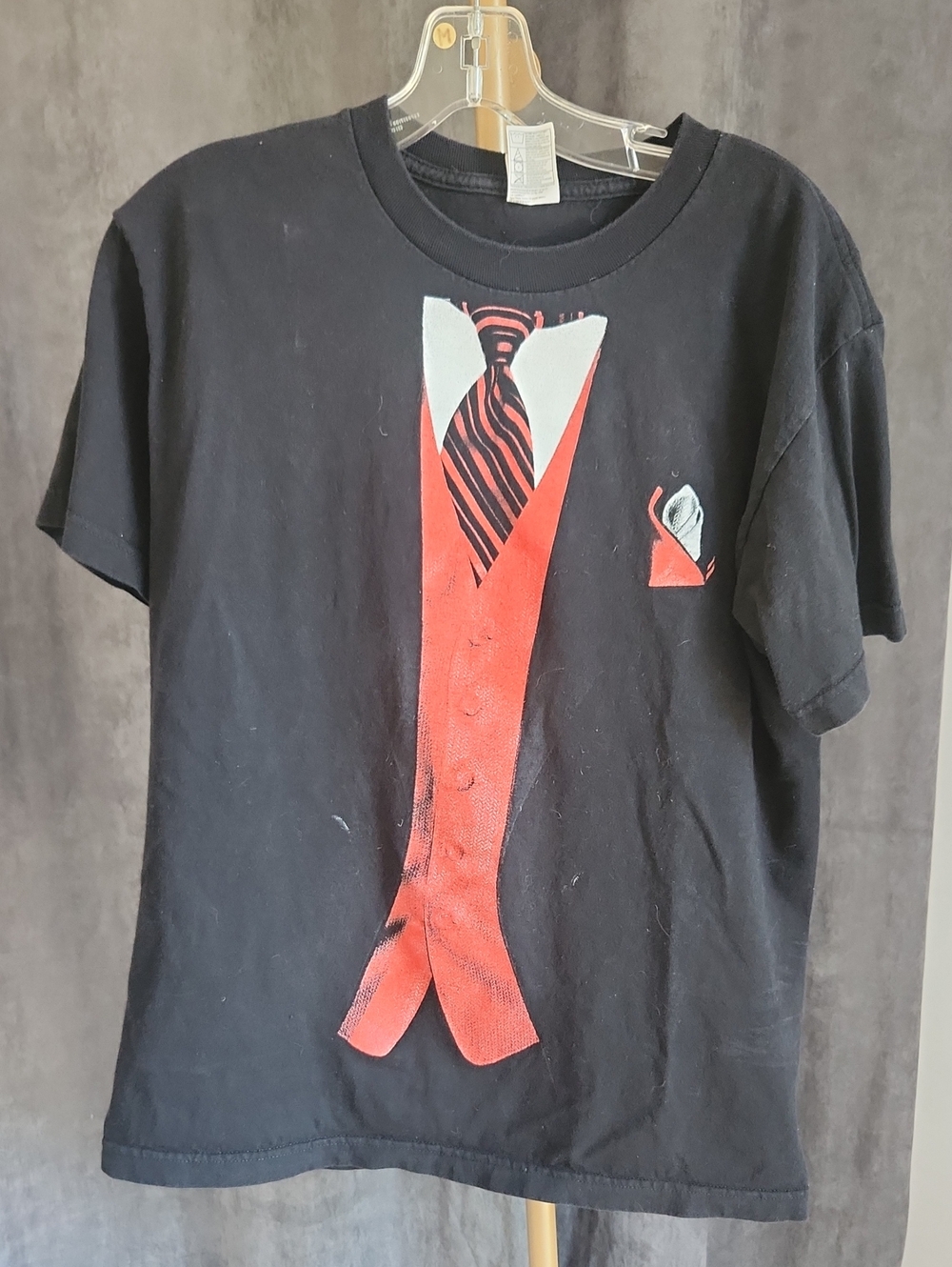 Men's Black Graphic T-Shirt with Red Tie Print